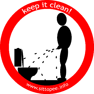 Keep the toilet clean sticker standing to pee is prohibited. Keep it clean and Sit down